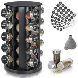 Revolving 20-Empty Jar Spice Rack, with Labels