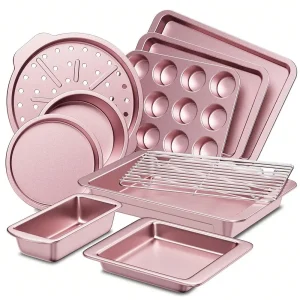 Bakeware, Nonstick, Wider Grips, 10 Pcs with Rack, Cookie Sheet