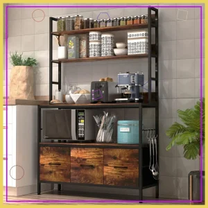 5-Tier Metal Bakers Rack w/baskets + hooks