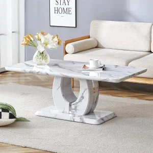 Rectangle Coffee Table Faux Marble White