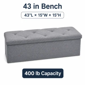 Storage Ottoman Bench and Cube, Gray Tufted Fabric