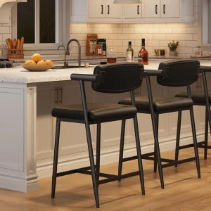 2PCS Modern Metal Bar Stools with Back & Upholstered Wider Seat