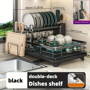 Dish Drying Rack – 2-Tier Stainless Steel with Water Catch Tray